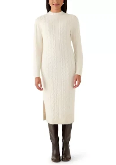 Mock Neck Cable Midi Sweater Dress