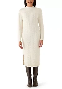 Mock Neck Cable Midi Sweater Dress
