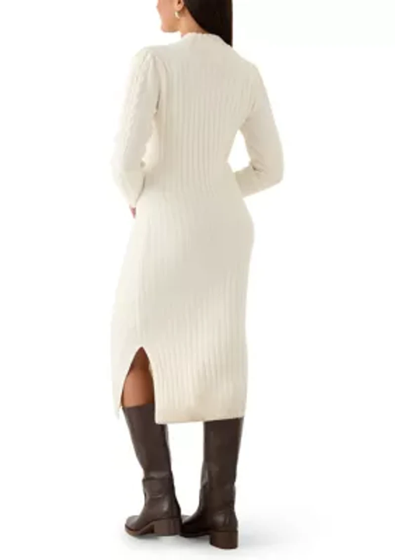 Mock Neck Cable Midi Sweater Dress