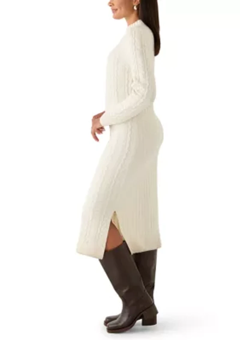 Mock Neck Cable Midi Sweater Dress