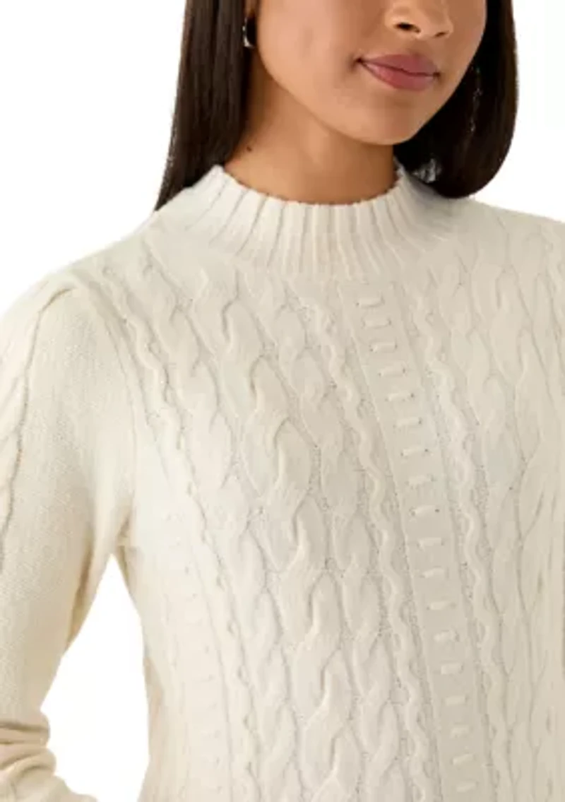 Mock Neck Cable Midi Sweater Dress