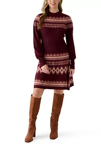 Women's Mock Neck Printed Sweater Dress