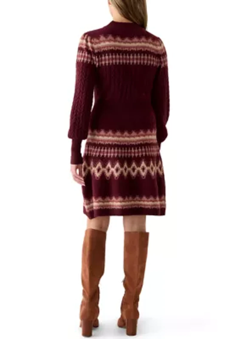 Women's Mock Neck Printed Sweater Dress