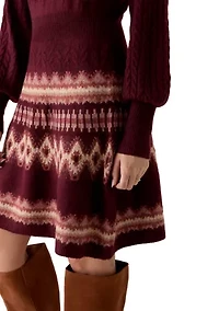 Women's Mock Neck Printed Sweater Dress