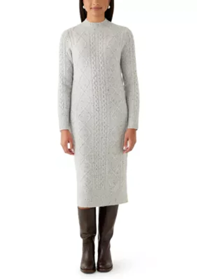 Women's Mock Neck Cable Midi Sweater Dress
