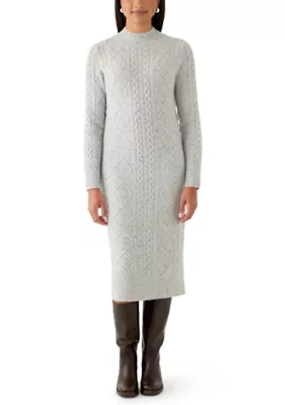 Women's Mock Neck Cable Midi Sweater Dress