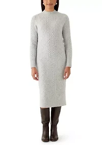 Women's Mock Neck Cable Midi Sweater Dress