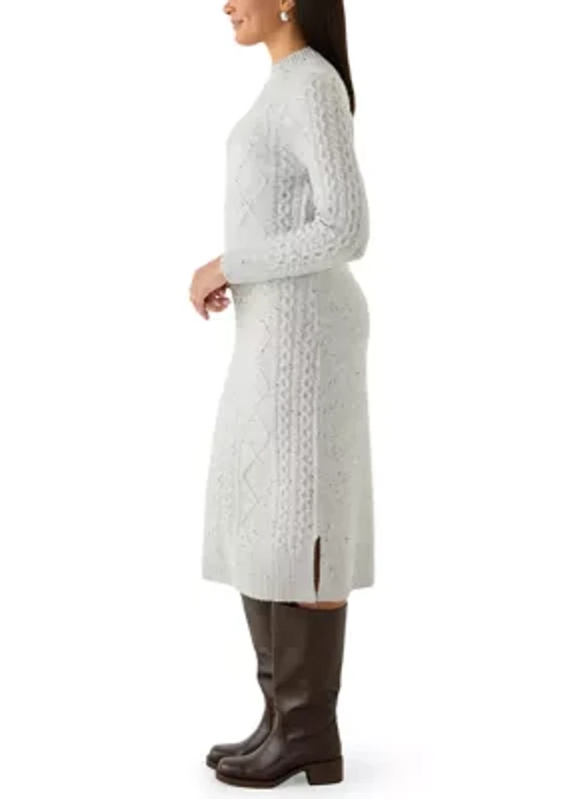 Women's Mock Neck Cable Midi Sweater Dress