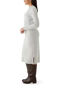 Women's Mock Neck Cable Midi Sweater Dress