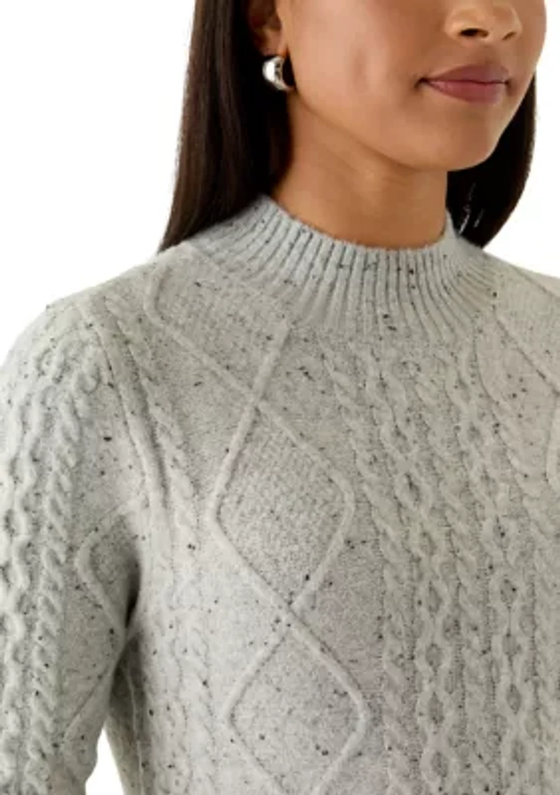 Women's Mock Neck Cable Midi Sweater Dress