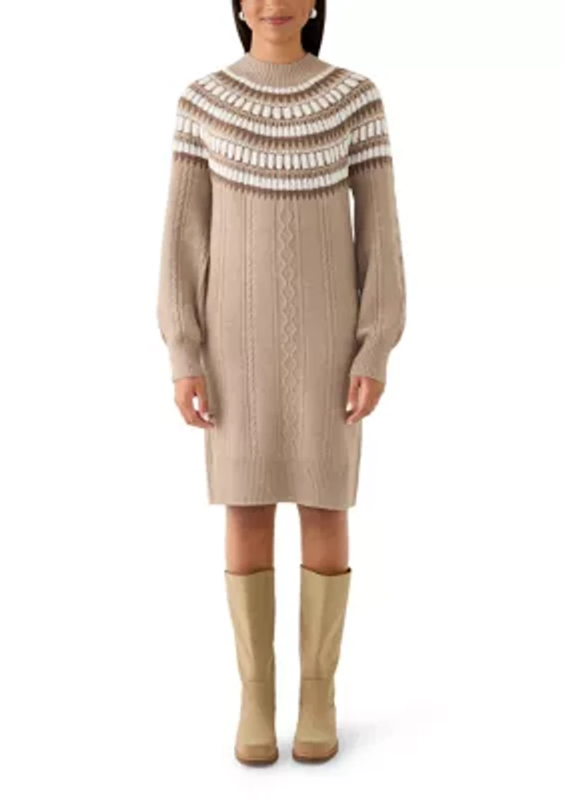 Women's Mock Neck Intarsia Sweater Dress