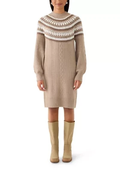Women's Mock Neck Intarsia Sweater Dress
