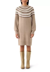 Women's Mock Neck Intarsia Sweater Dress