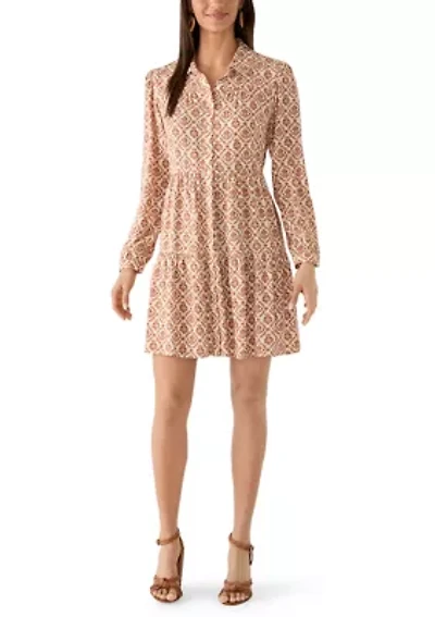 Women's Long Sleeve Ruffle Mini Shirtdress