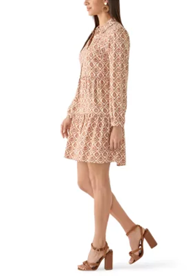 Women's Long Sleeve Ruffle Mini Shirtdress