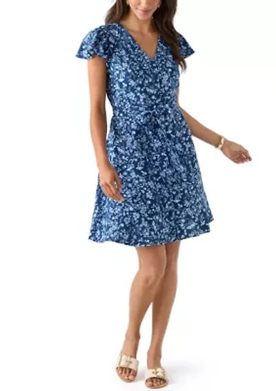 Women's Printed Flutter Sleeve Mini Dress