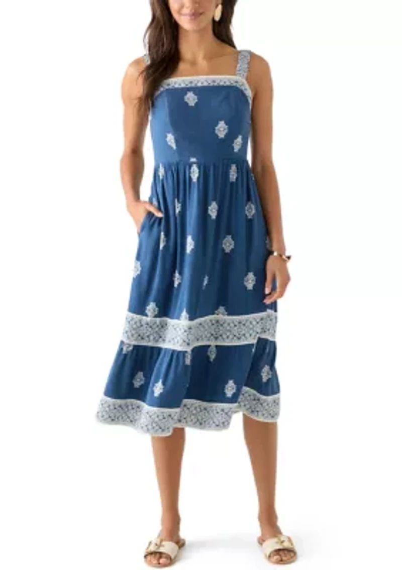 Women's Lace Trim Tiered Midi Dress