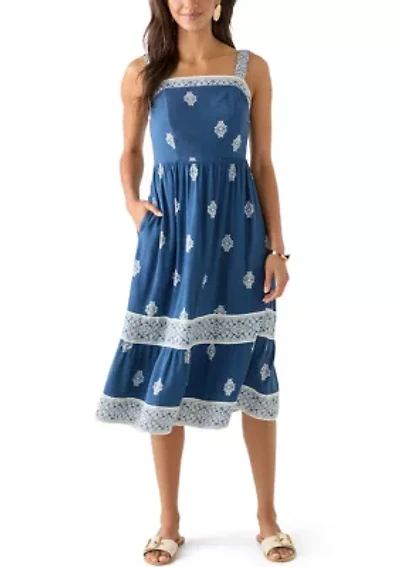 Women's Lace Trim Tiered Midi Dress
