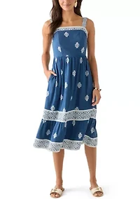 Women's Lace Trim Tiered Midi Dress