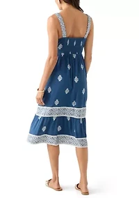 Women's Lace Trim Tiered Midi Dress