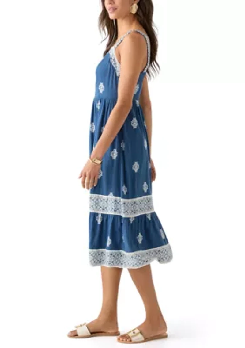 Women's Lace Trim Tiered Midi Dress