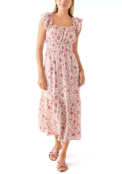 Women's Flutter Sleeve Printed Midi Dress