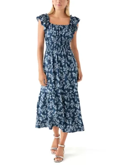 Women's Flutter Sleeve Printed Midi Dress