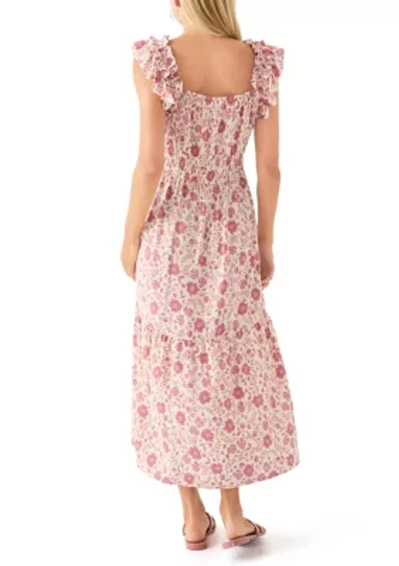 Women's Flutter Sleeve Printed Midi Dress