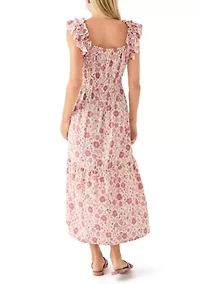 Women's Flutter Sleeve Printed Midi Dress