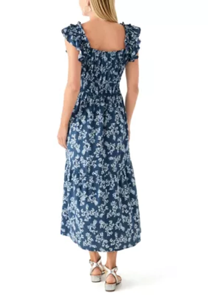 Women's Flutter Sleeve Printed Midi Dress