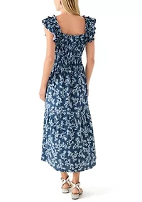 Women's Flutter Sleeve Printed Midi Dress