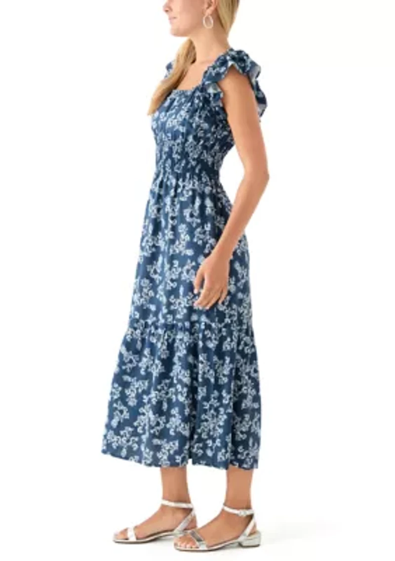 Women's Flutter Sleeve Printed Midi Dress
