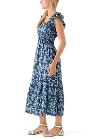 Women's Flutter Sleeve Printed Midi Dress