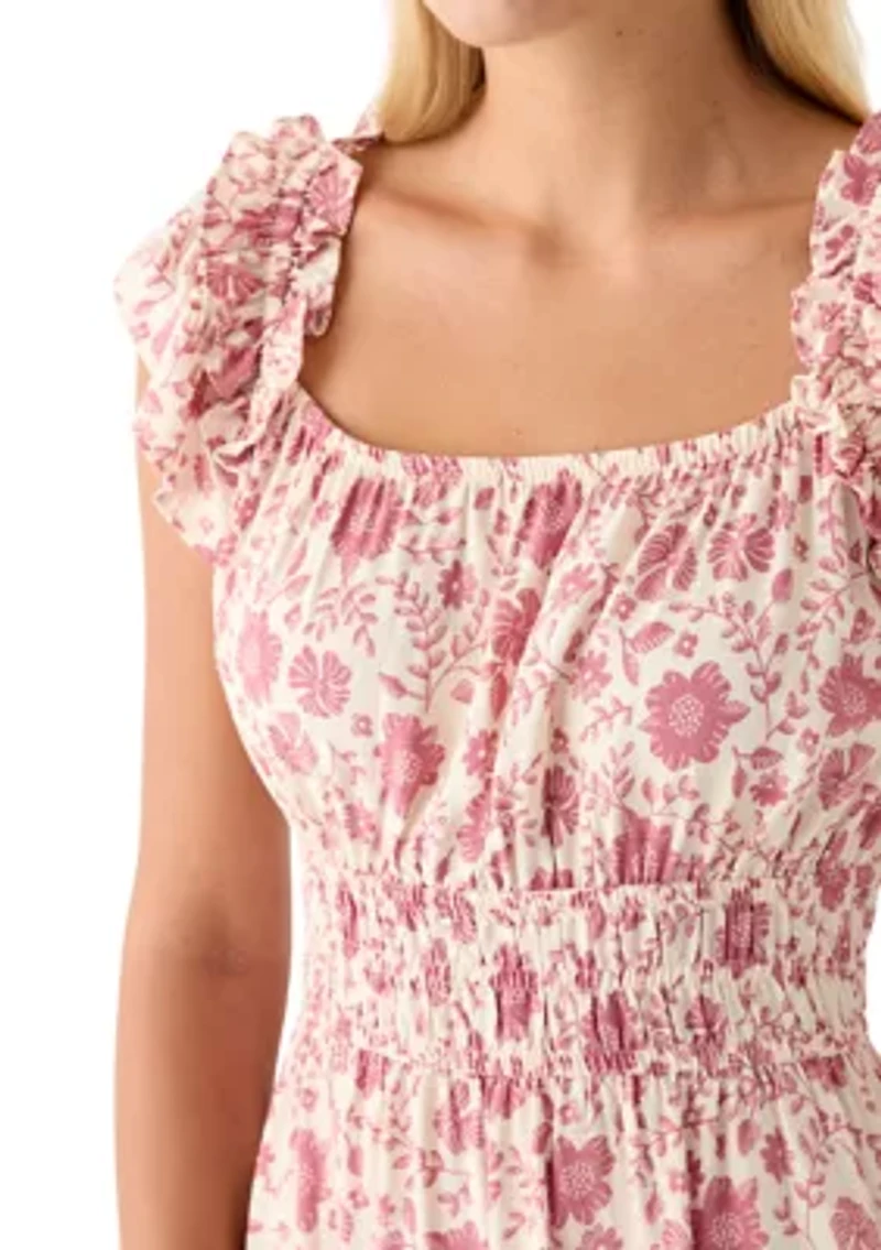 Women's Flutter Sleeve Printed Midi Dress