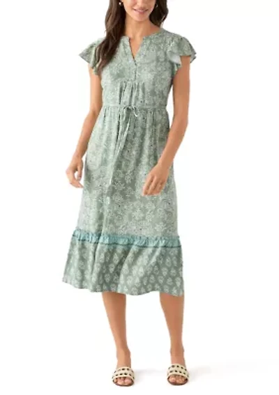 Women's Mandarin Collar Floral Midi Dress