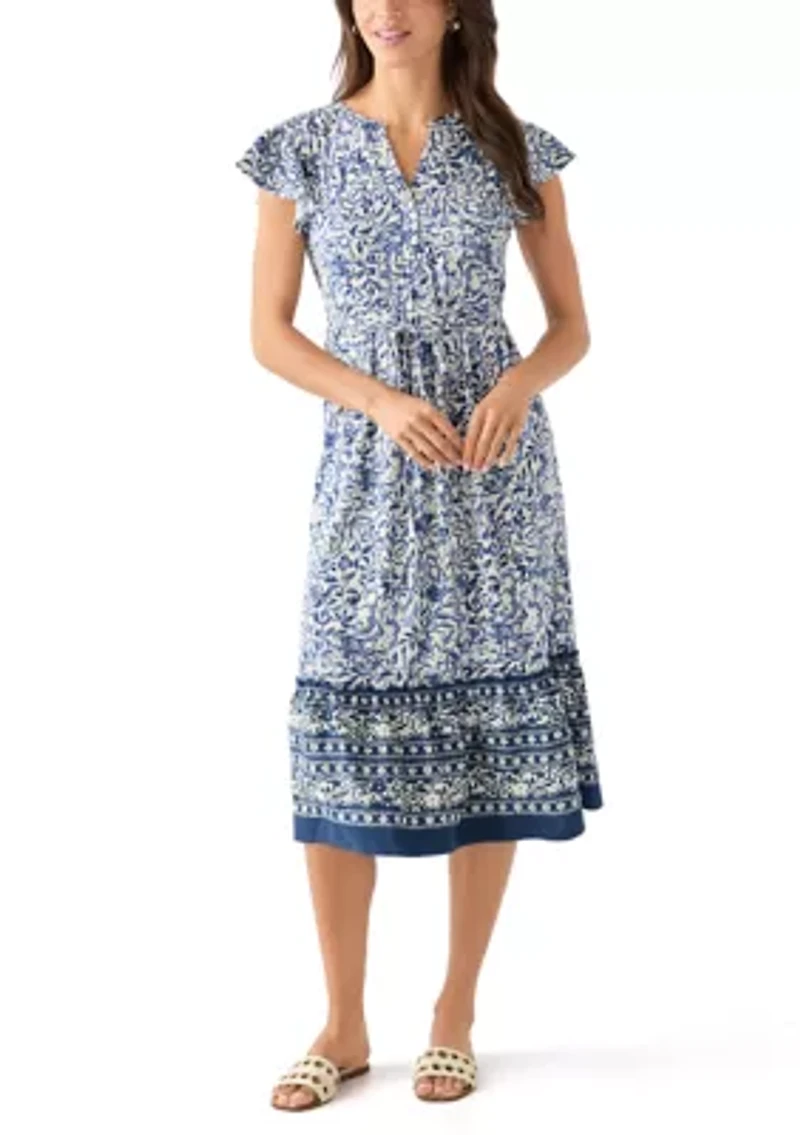 Women's Mandarin Collar Floral Midi Dress