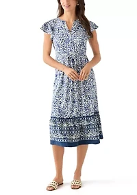 Women's Mandarin Collar Floral Midi Dress