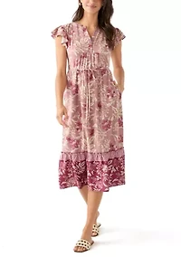 Women's Mandarin Collar Floral Midi Dress