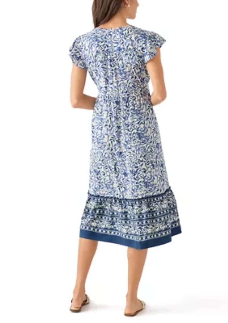 Women's Mandarin Collar Floral Midi Dress