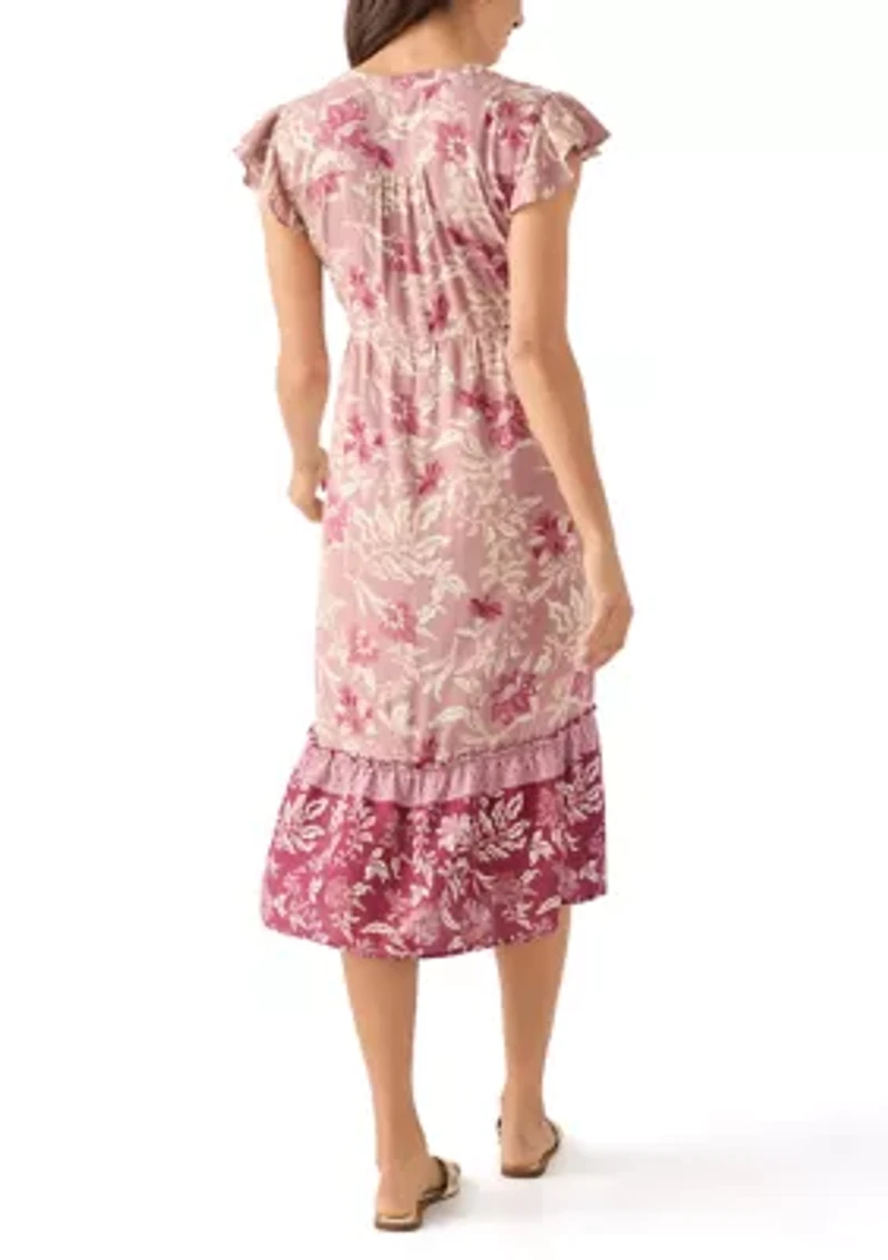 Women's Mandarin Collar Floral Midi Dress