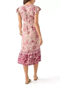 Women's Mandarin Collar Floral Midi Dress