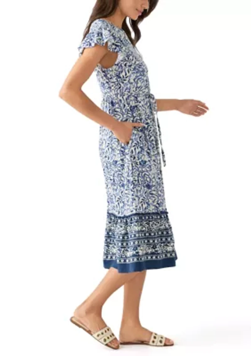 Women's Mandarin Collar Floral Midi Dress