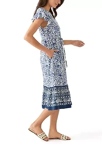 Women's Mandarin Collar Floral Midi Dress