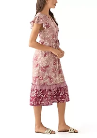 Women's Mandarin Collar Floral Midi Dress