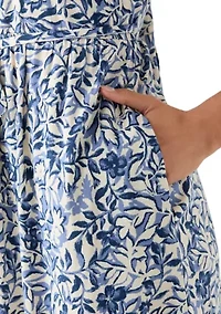 Women's Mandarin Collar Floral Midi Dress