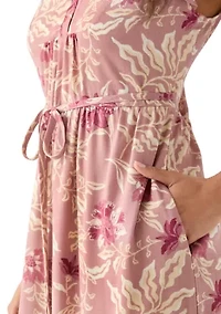 Women's Mandarin Collar Floral Midi Dress