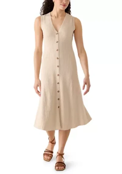 Women's Sleeveless Knit Button Front Midi Dress