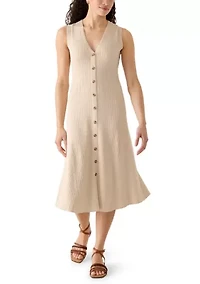 Women's Sleeveless Knit Button Front Midi Dress