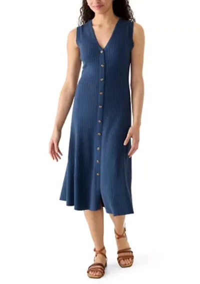 Women's Sleeveless Knit Button Front Midi Dress