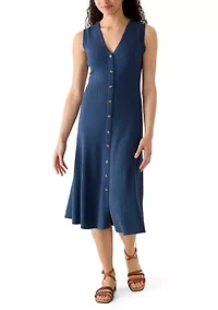 Women's Sleeveless Knit Button Front Midi Dress